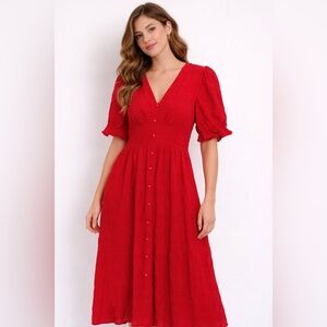 URBANIC Vibrant Red Midi corset fit Dress (Size M)